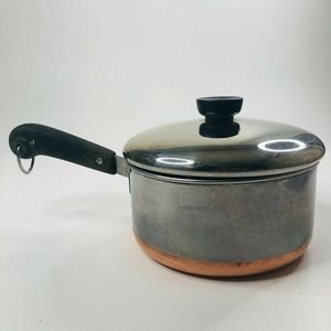Vintage Revere Ware Copper Bottom 1.5 Qt Sauce Pot Stainless Steel Lid Cooking